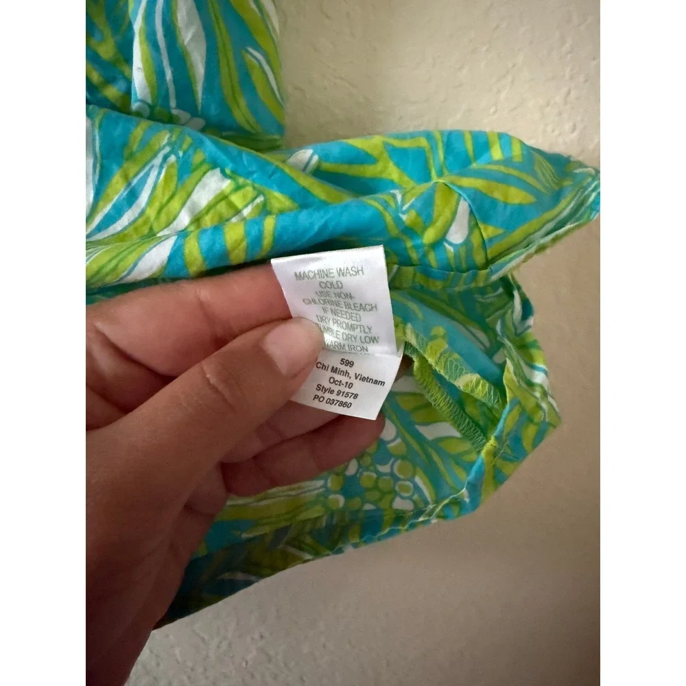 Lilly Pulitzer Women Short Sleeve Turquoise Green Paisley Print Blouse XS Resort